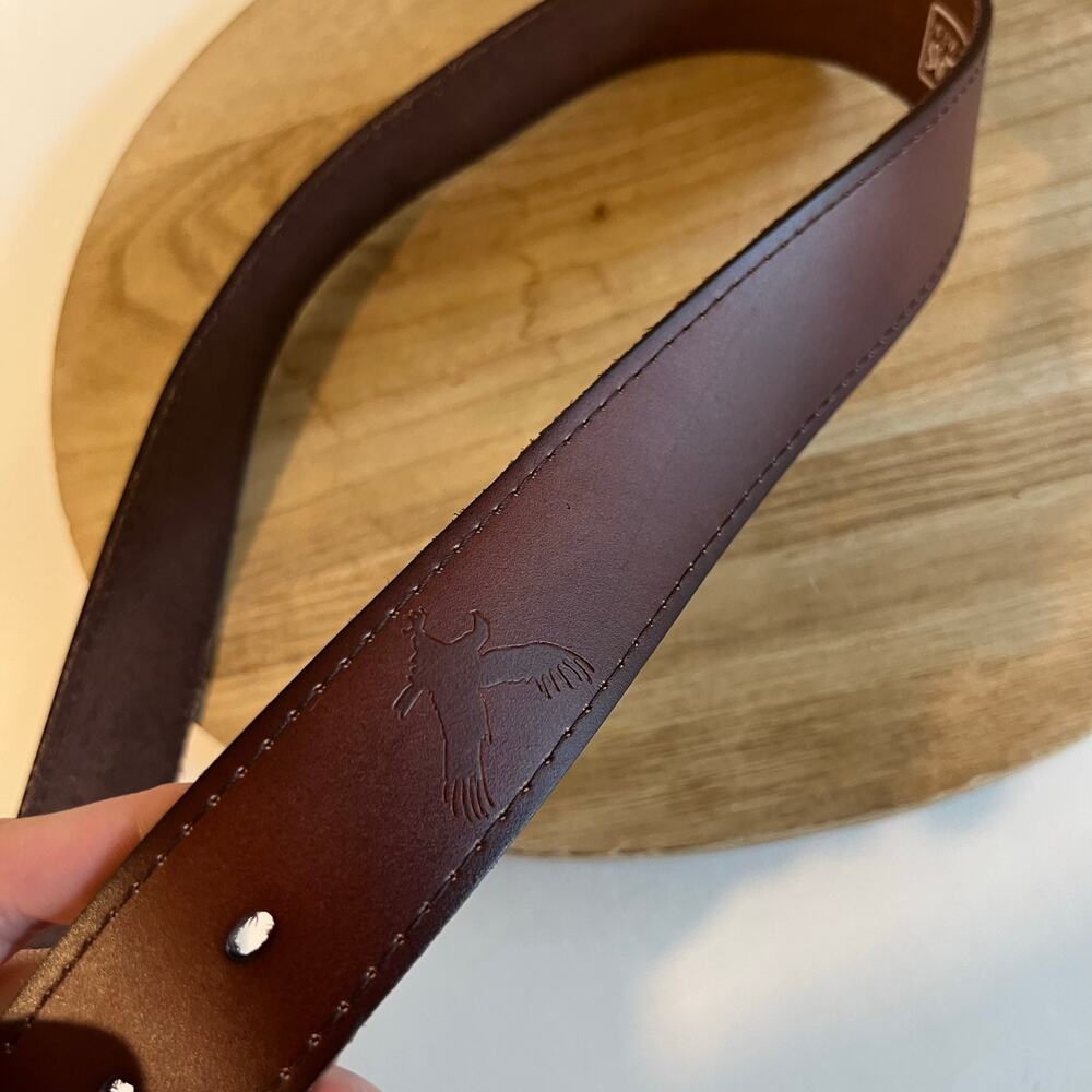 Brown Genuine Leather CANADA Embellished Silver Tip Belt Unisex Size Large - Picture 4 of 9